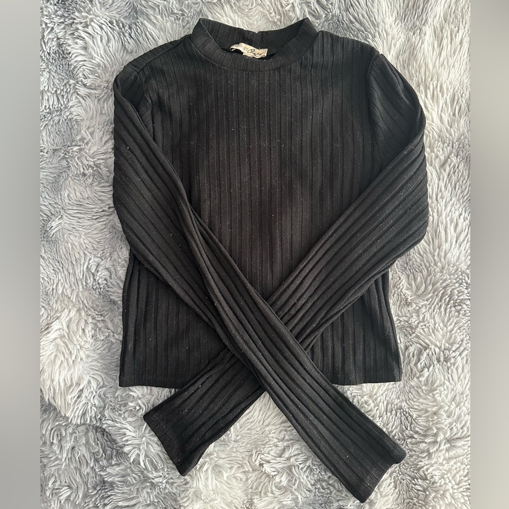 Express Mock Neck Black Ribbed Knit Crop Top